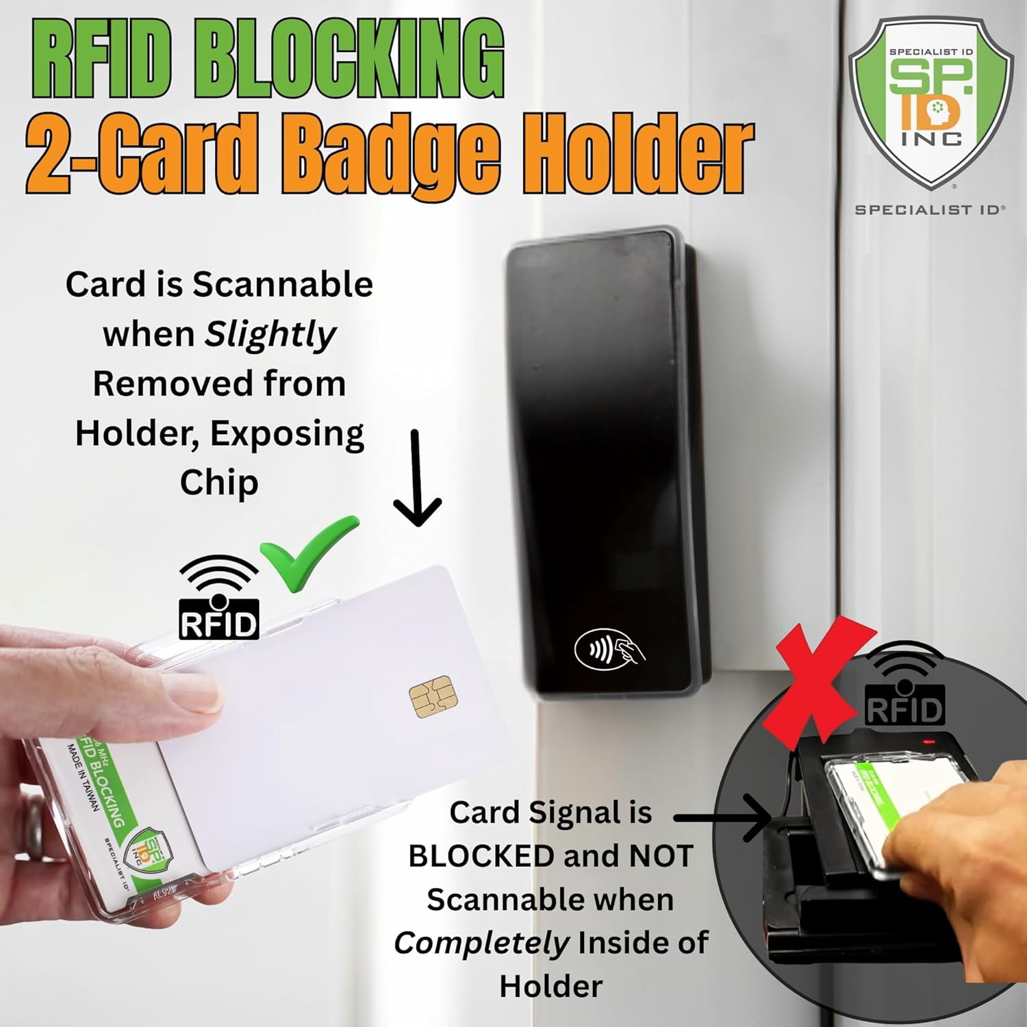Bulk 20 Pack - SPECIALIST ID Horizontal RFID Blocking Badge Holder - Secure Dual ID Protector for CAC, TWIC, PIV, HSPD-12 Smart Cards - Durable Hard Plastic 2 Card Shielded Holder - RFID Case
