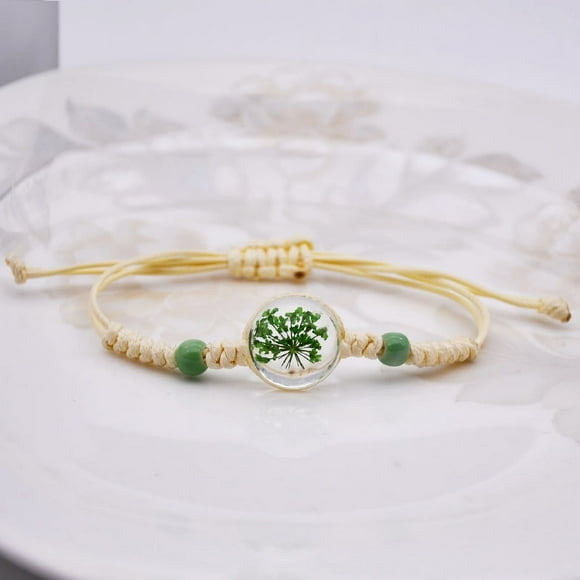 Namzi handmade beaded bracelet, suitable for both men and women, transparent crystal life tree stem flower woven rope bracelet, stretchable bracelet (green)