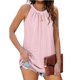 thumbnail image 1 of Camiseta sin mangas plisada con cuello redondo, cuello redondo, color liso, sin mangas, plisada, para mujer, verano, rosa, L, 1 of 5