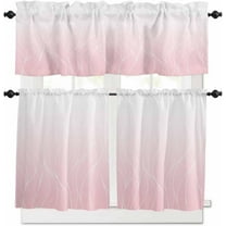Pink White Ombre Kitchen Curtains and Valances Set, Rod Pocket Curtains Tier Farmhouse Window Curtains 36 Inch Length, Modern Abstract Stripes Minimalism 3 Piece Kitchen Curtains Set