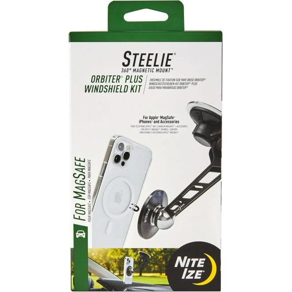 Nite Ize Steelie Orbiter Plus Windshield Kit - Phone Mount for Car Windshield - Alternative to Car Dashboard & Vent Phone Mounts - Phone Holder Compatible with Steelie Magnetic Mounting System - Black