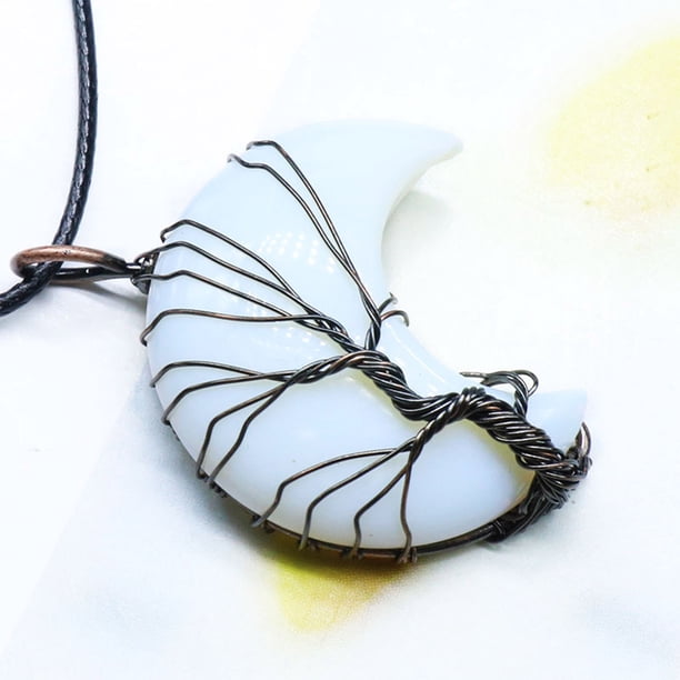 Colgante envuelto en luna de piedra de aventurina verde amatista Collar de cordón de cuero de ópalo de cristal rosa blanco Wmkox8yii fajkfhkj158