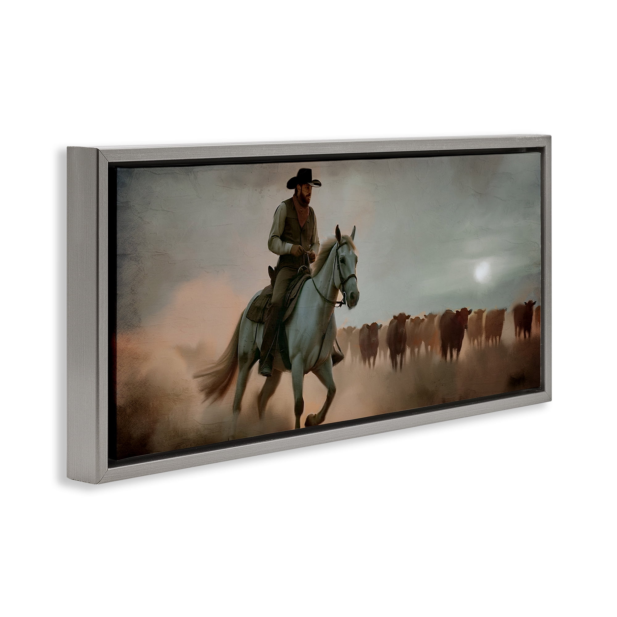 Stupell Industries Home Bound Cowboy Gray Framed Floater Canvas Wall Art, design by Kim Allen