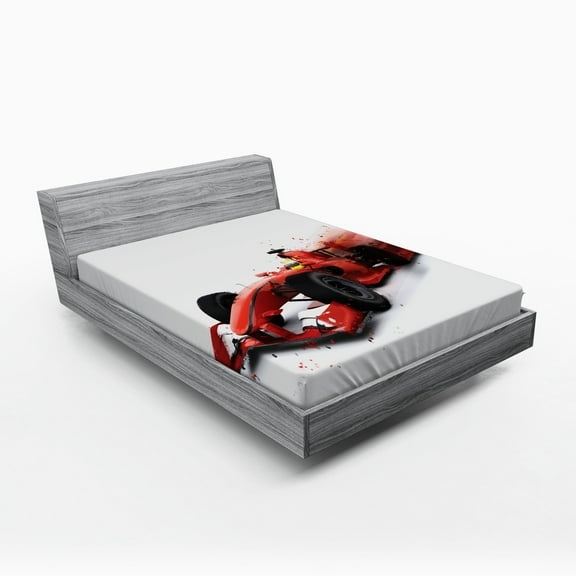 Ambesonne Race Themed Fitted Sheet, Formula Racing Print, Full Size, Black Red