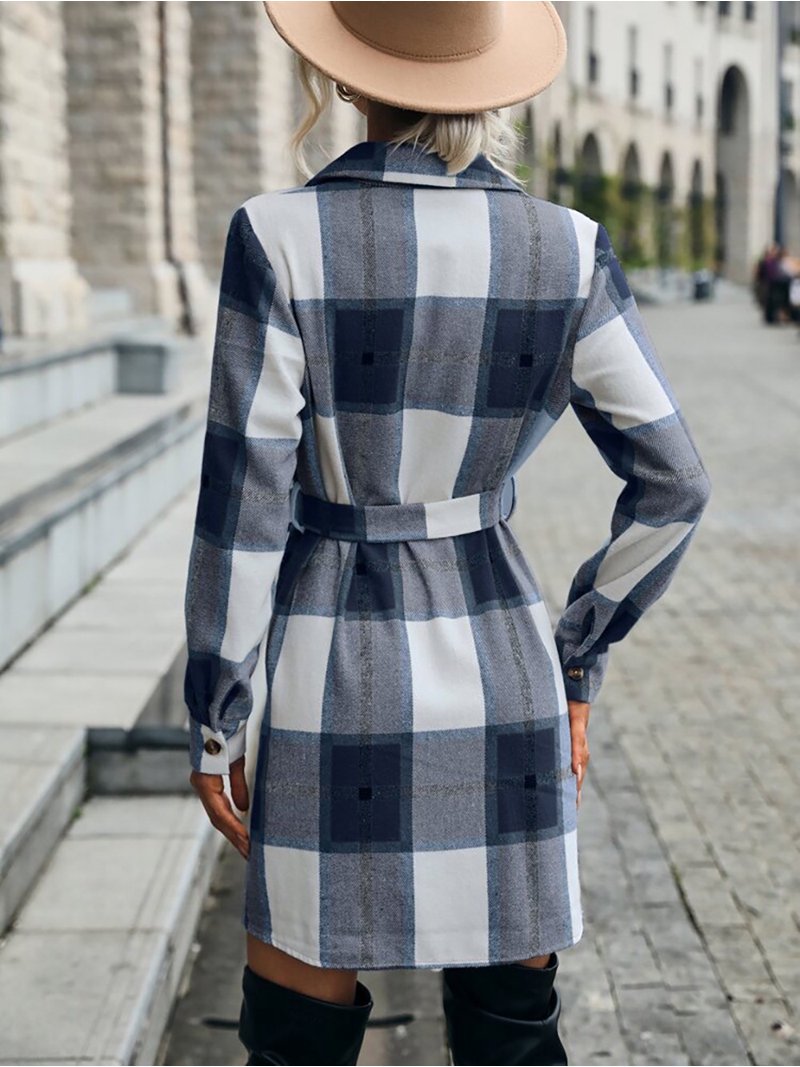 cute plaid shirt dress Hotian Women Plaid Shirt Dress with Belt Button Through Checkered Longline  Overshirt Blue L