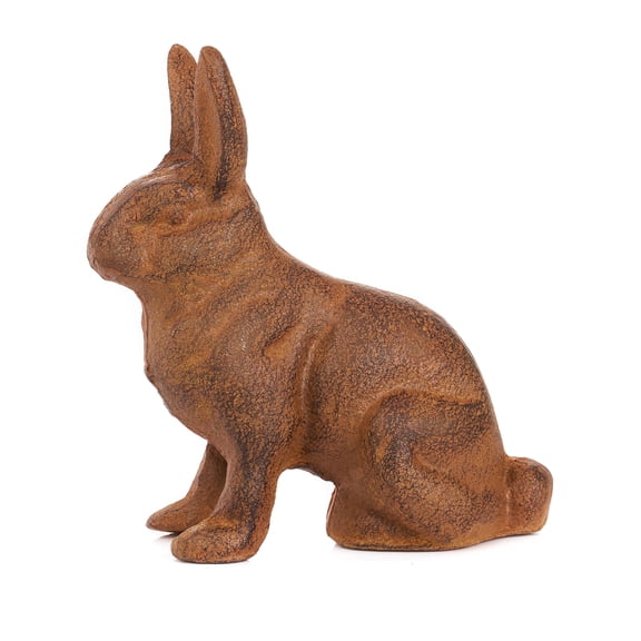 Sungmor Cast Iron Rabbit Statue,Rustic Rust Heavy Duty Animal Collection Sculpture, Paperweight, Doorstop, Adorable Garden Figurine - Sitting Rabbit Statue