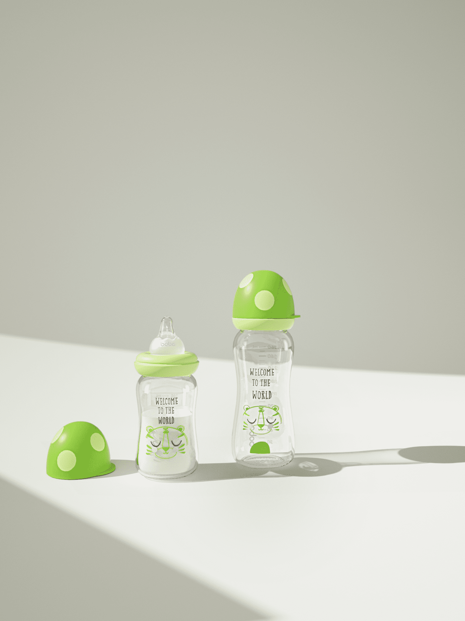 YOHKOH Glass Baby Bottles,Level 2 Nipple,Wide-Neck Bottle,Green,(8.8 oz/260ml),4pk