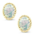 thumbnail image 3 of Gem Stone King 2.10 Ct Oval Cabochon 8x6mm White Simulated Opal 14K Yellow Gold Stud Earrings for Women Men, 3 of 5