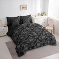 thumbnail image 3 of jejeloiu Retro Damask Print 7pcs Bedding Comforter Set,Gothic Moth Queen Bedding Sets,Gray Baroque Flower Queen Sheet Sets For Men Women,Luxury Bedroom Decor Reversible, 3 of 8