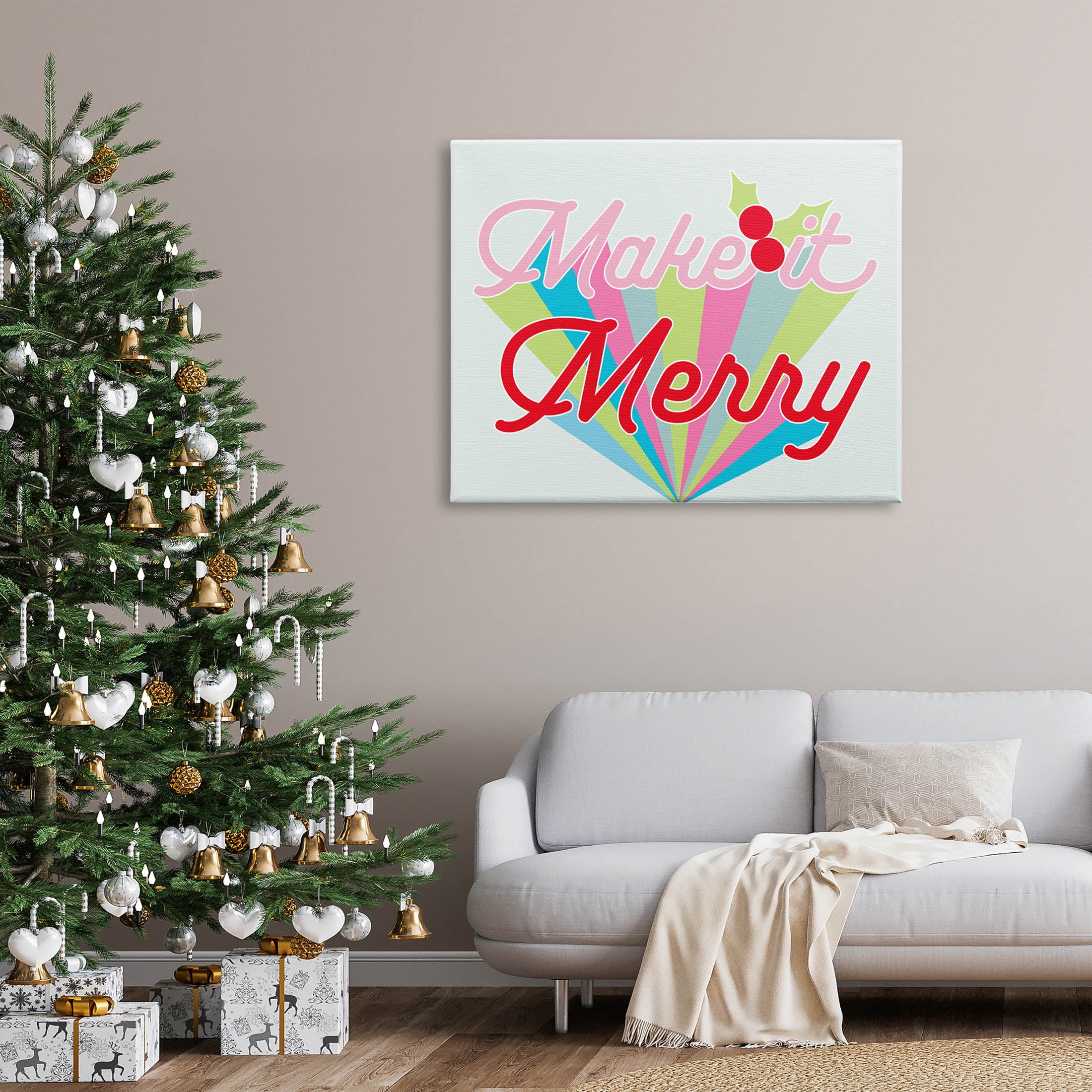 Make It Merry Bold Christmas Stripes Holiday Graphic Art Gallery Wrapped Canvas Print Wall Art
