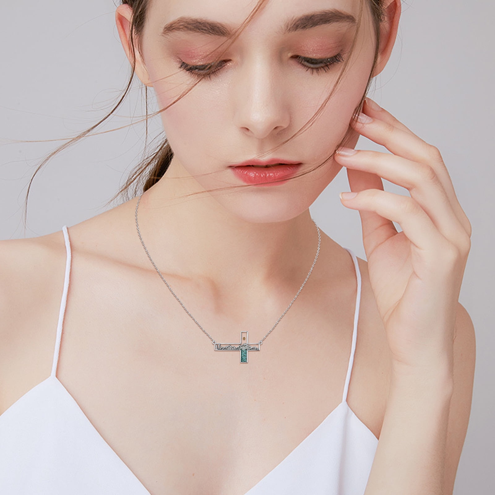 Coachuhhar Cross Necklace for Women 925 Sterling Silver Mustard Seed Mountain Pendant Necklace Christian Jewelry Mother's Day Gifts with Mom Wife