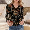 thumbnail image 3 of Uootdi Womens Long Sleeve Tops Dressy Round Neck Pleated Shirts Retro Flowers Print Blouse Slim Gift Elegant Pullover Work Casua l Clothes, 3 of 5