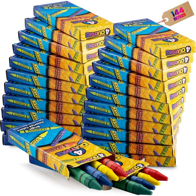 Crayons Bedwina Bulk 576 crayones, 144 paquetes de 4 paquetes de 4 unidades para niños pequeños