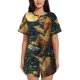 thumbnail image 1 of Fotbe Leopard Reading Tarot Cards Conjunto de Pijama Estampado para Mujer, 2 Piezas, Ropa de Dormir con Camiseta de Manga Corta y Shorts Suaves-XX-Large, 1 of 6