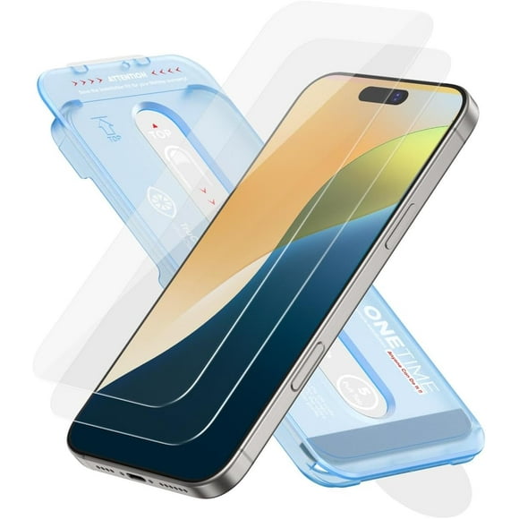 TEMOGU-NanoArmour ONETIME for iPhone 16 Plus Screen Protector, Case Friendly, Tempered Glass, Ultra Clear, Edge Reinforced, Easy Install, Dust-Free, Scratch Resistant - 2 Pack