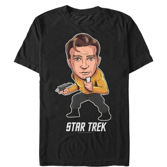 Men's Star Trek Captain Kirk Cartoon Hero  Graphic Tee Black 2X Large