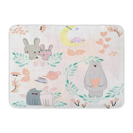 Teddy Bear Bath Collection LADDKE Cute Cartoon Cat Kitty Kitten Rabbit Bunny Teddy Bear Flower Garden Character Warm Doormat Floor Rug Bath Mat 23.6x15.7 inch ()