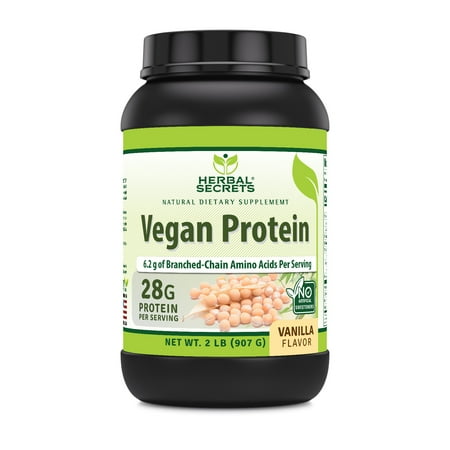 Herbal Secrets Vegan Protein (Pea Protein) Powder 2 Lbs | Vanilla Flavor | 28 Gram Protein per Serving | 23 Servings | Vegan | Made in USA