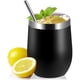 thumbnail image 1 of Juego de tazas de cáscara de huevo de acero inoxidable 304 de 12 oz, taza de aislamiento de vino de gran barriga en forma de U con cubierta de taza de pajita, cepillo negro, 1 of 10
