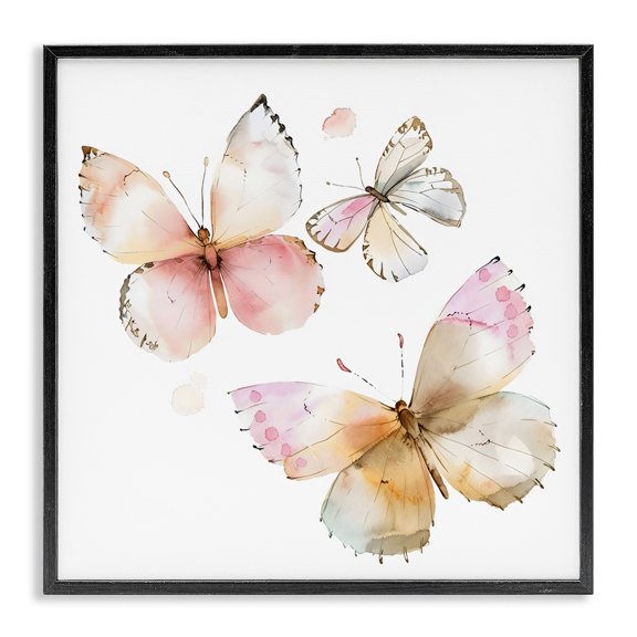 Stupell Industries Cottage Pink Watercolor Butterfly Trio Black Framed Giclee Art, 12 x 12, by Creative Studio