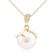 ANGARA Freshwater Cultured Pearl Spiral Pendant with Diamonds in 14K Yellow Gold for Women | June Birthstone, Birthday, Anniversary, Jewelry Gift for Women | Pearl Necklace
