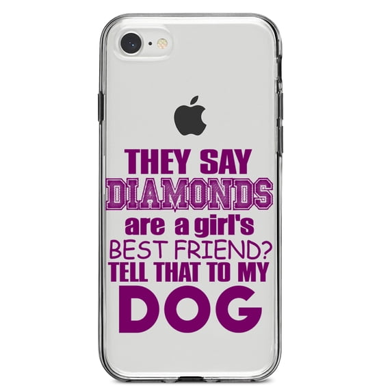 DistinctInk Clear Shockproof Hybrid Case for iPhone 7 8 SE (2020 Model) 4.7" Screen TPU Bumper Acrylic Back Tempered Glass Screen Protector - Diamonds Are Girls Best Friend Tell My Dog