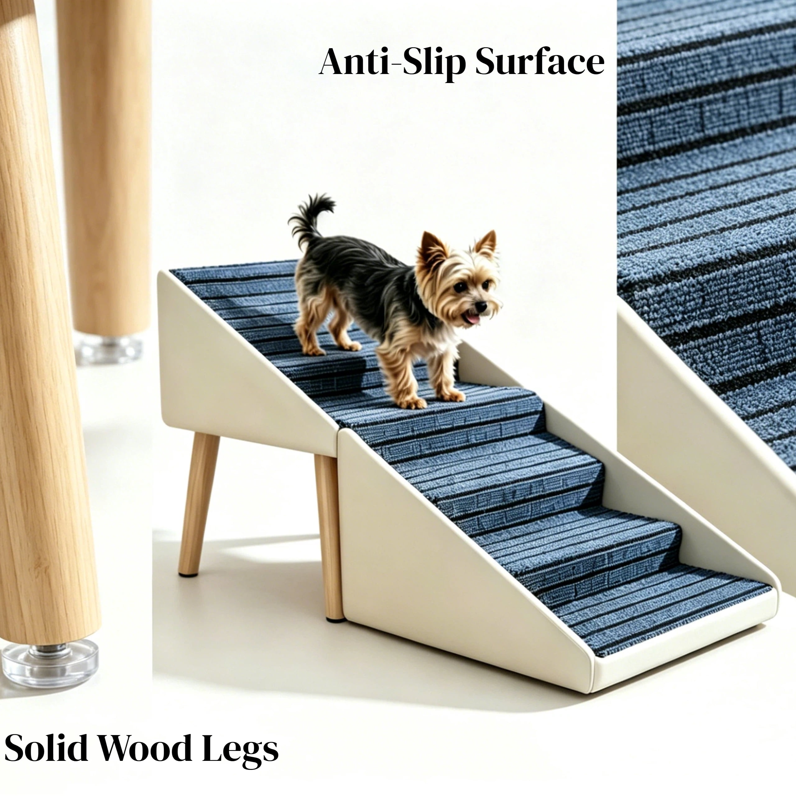 2 in 1 Dog Stairs for Bed and Couch 25.2" Foldable Dog ramp for Couch 6 Pet Steps & Ottoman for Small and Large Dogs, Beige