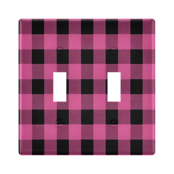 Pink Grid Pattern Toggle Switch Wall Plate 2-Gang Unbreakable Durable PC Flush Fit Round Edge 4.48x4.56in