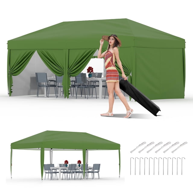 Tente Gazebo Pop-Up avec 3 Hauteurs Réglables, Toit Imperméable et Protection UV, Auvent Extérieur, Abri Moustiquaire Instantané et Portable pour Patio, Cour Arrière, Jardin