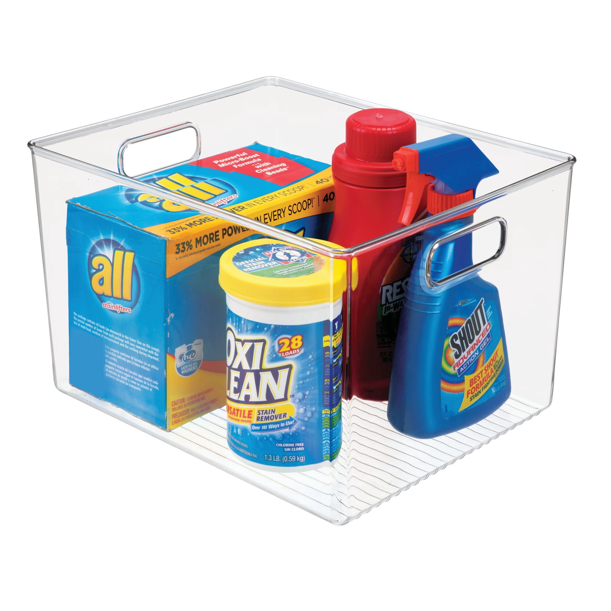 iDesign Large Cabinet Organizing Bin with Integrated Handles, Clear