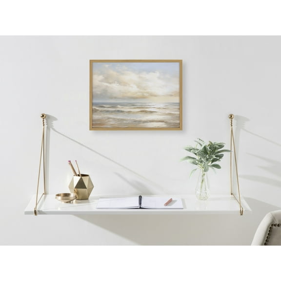 Kate and Laurel  Beach Waves Sunset Cloud Landscape Framed Wall Art by The Creative Bunch Studio, 16x12 Gold, Modern Ocean Waves Art for Wall