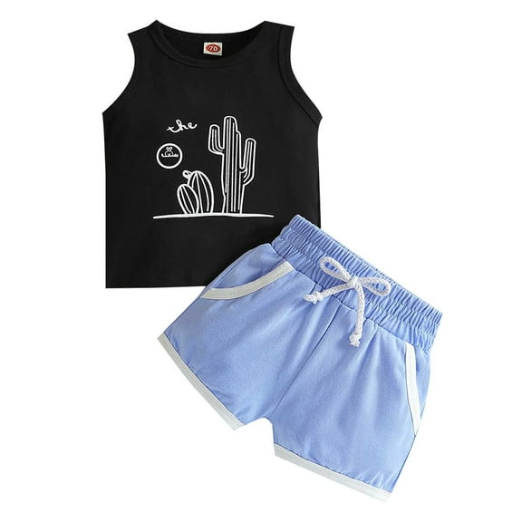 XYIJANI 2 Piece Outfits Children's Clothes Summer Children's Clothes Baby Printed Vest Color Matching Shorts Set for Children Aged 0 To 3 Years Old Girls Clothing Set (Black,100)