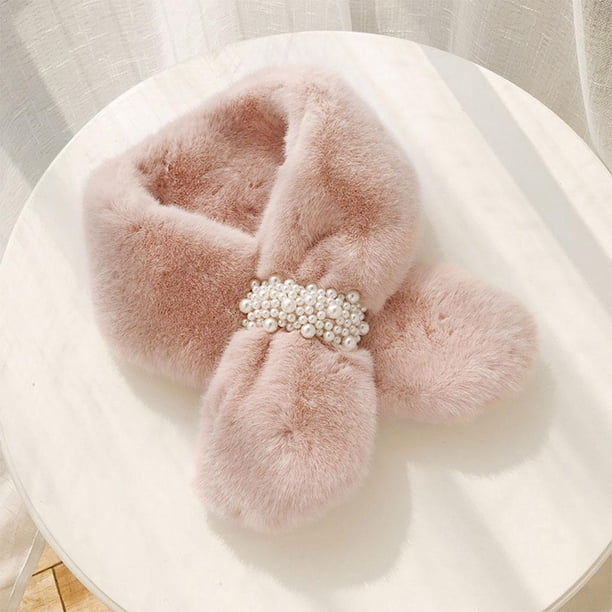 Bufandas de imitación suave y acogedor per esponjosa moda a bufanda de felpa sólida cálida para vestido de otoño de Rosado Macarena Bufanda de cuello