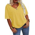 thumbnail image 4 of Solid Color Women Plus Size V-neck Casual Shirt Short Sleeved Simple Tee Tops, 4 of 4