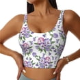 thumbnail image 2 of Haiem Violets Flowers Pattern Womens Sports Bra - U Neck Padded Low Impact Yoga Bra Workout Crop Top Gym Moisture-Wicking Workout Vest -, 2 of 9