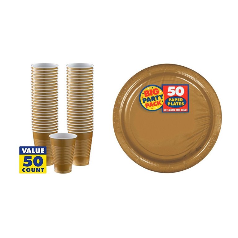 Amscan Big Party Pack 50 Count Plastic Cups 12-Ounce Gold