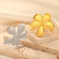 thumbnail image 2 of Big Flower Open Ring Stainless Steel Gold Color Bohemian Flower Ring Elegant Band Ring for Women, 2 of 11