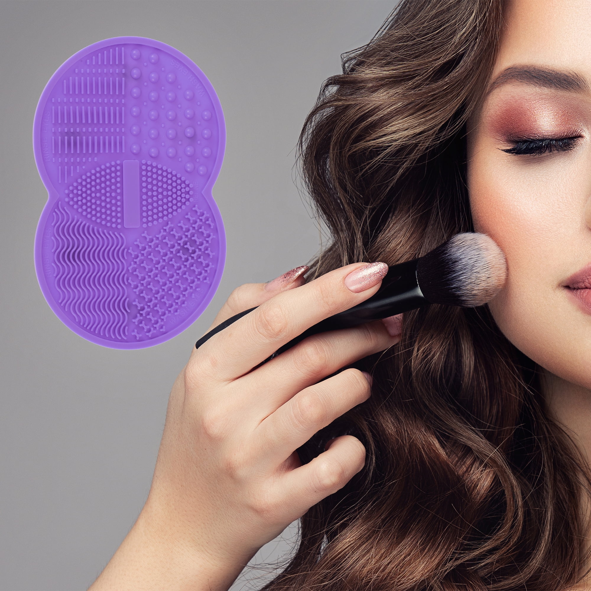 Unique Bargains Double Circle Shape Makeup Sponge Brush Cleaner Purple