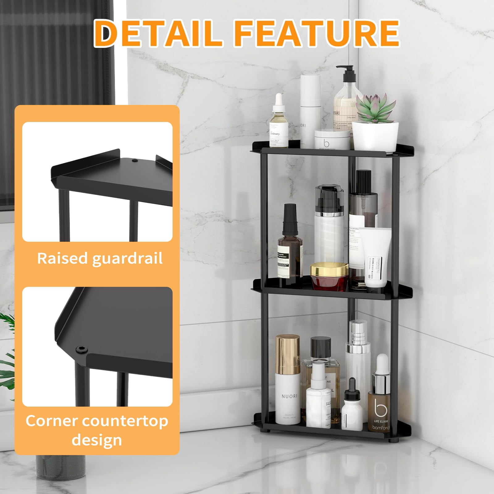 3 Tier Bathroom Counter Organizer, Vanity Organizer Corner Shelf, Skincare
