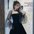thumbnail image 6 of Temperament Mesh Stitching Dress Bubble Sleeve Skirt Strapless Waist Puffy Dress Black M, 6 of 6