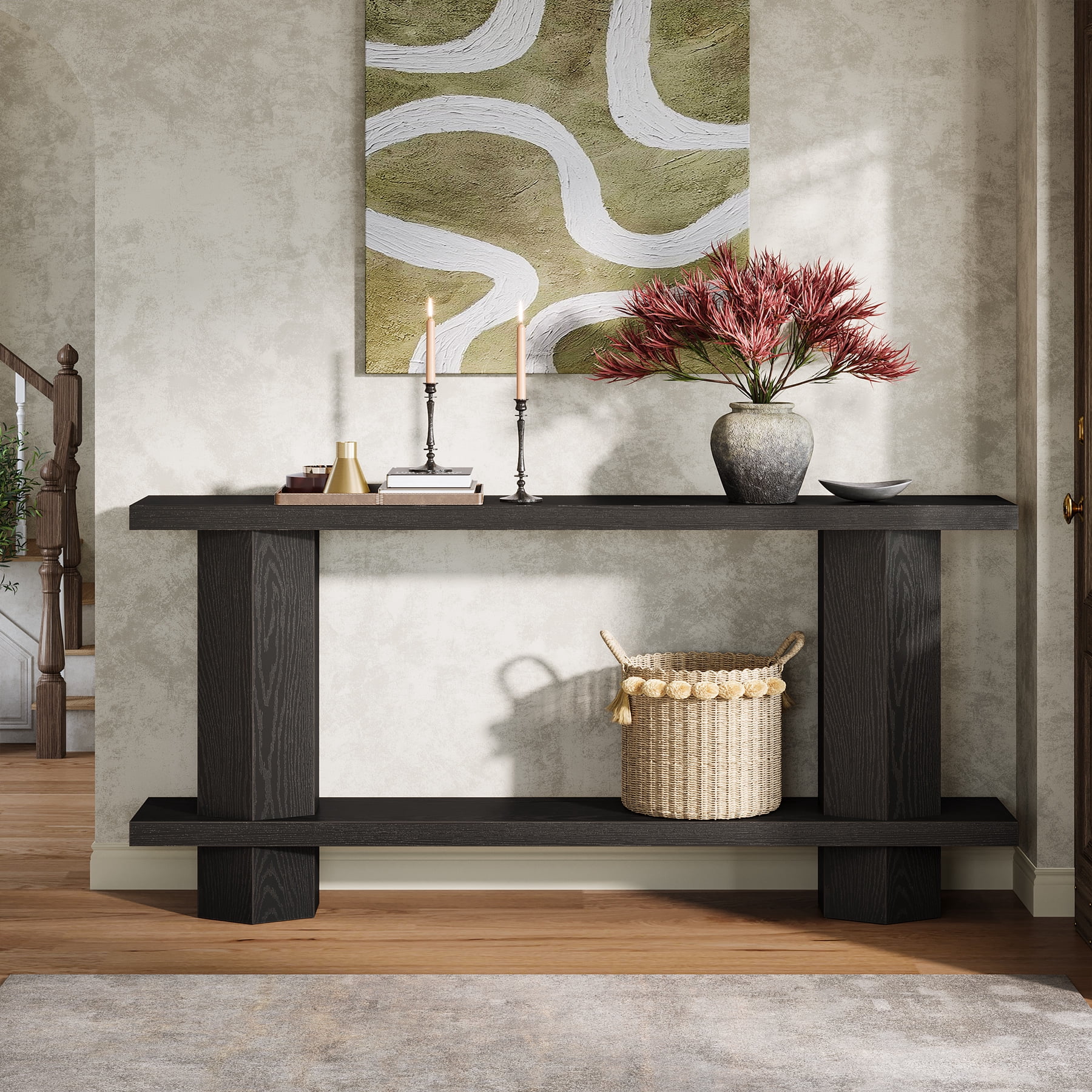 Tribesigns 71-inch Long Console Table for Entryway, Farmhouse Wooden Sofa Table Behind Couch for Living Room, Hallway, Foyer, Black
