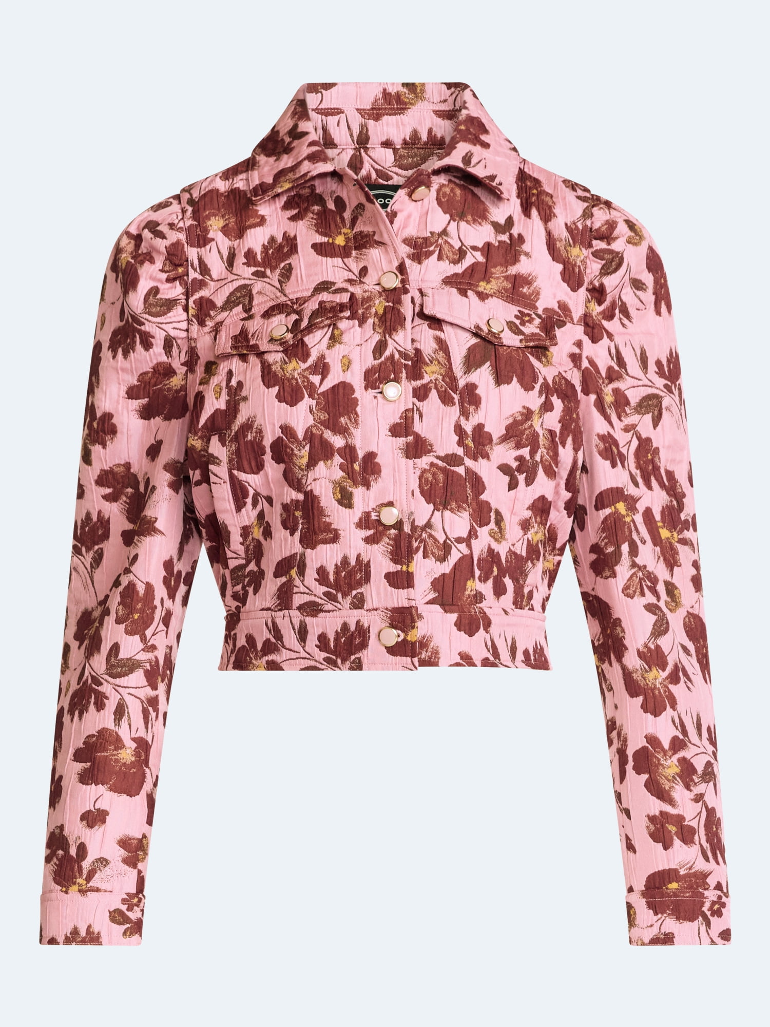 Scoop Women’s and Women's Plus Cropped Trucker Jacket with Puff Sleeves, Sizes XS-4X