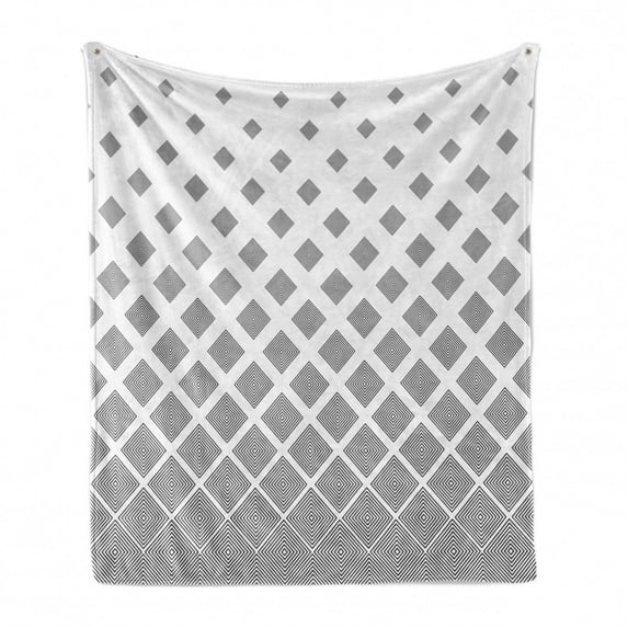 Geometric Soft Flannel Fleece Throw Blanket, Monochrome Black and White Squares Pattern Abstract Designed Shapes Print, Cozy Plush for Indoor and Outdoor Use, 70" x 90", Black and White, by Ambesonne