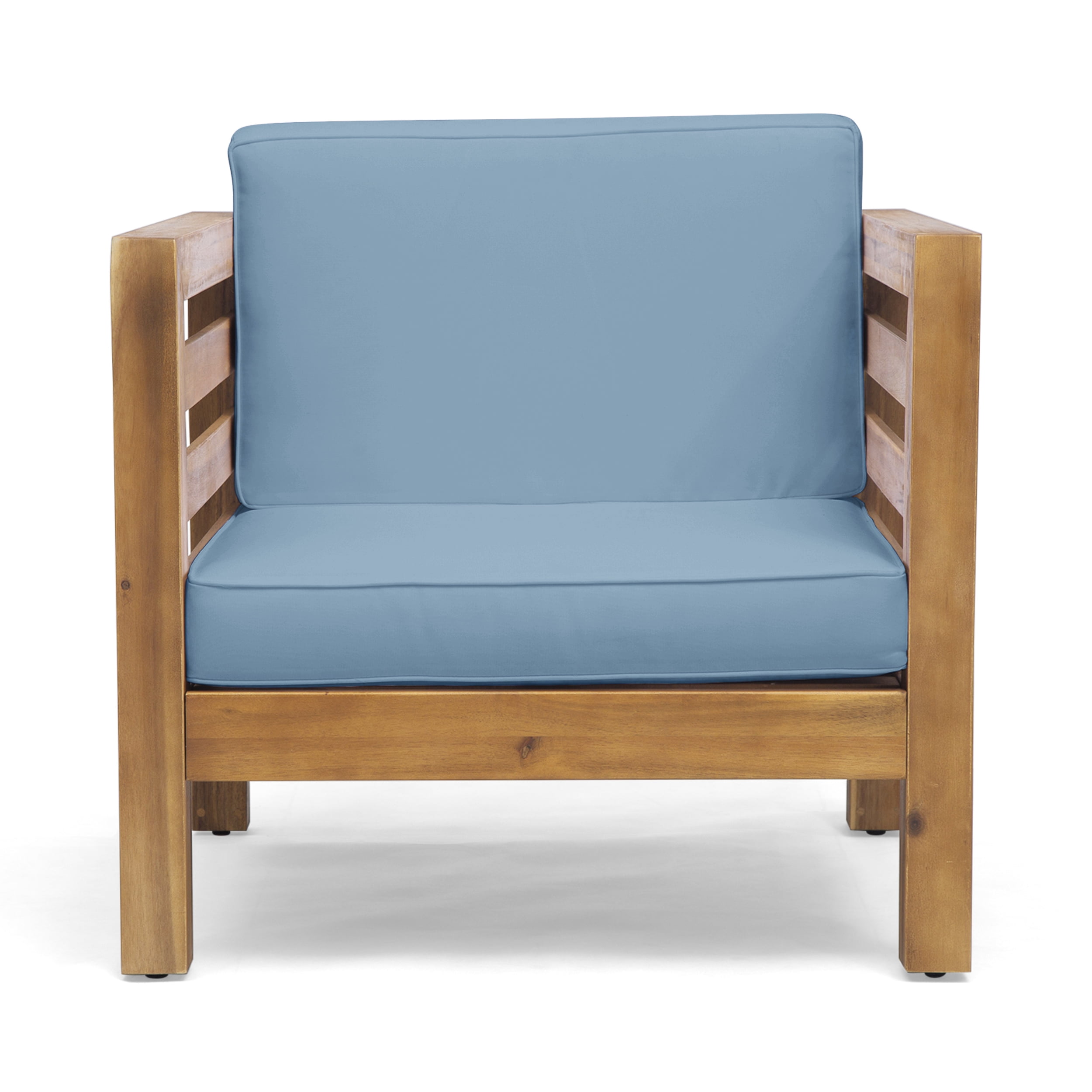 Noble House Oana Wood Outdoor Acacia Club Chair, Teak / Blue Set of 2