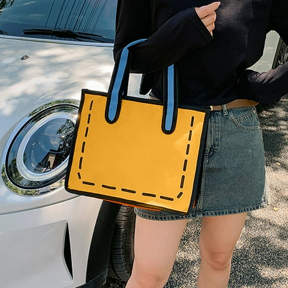 Hovmgk Anime Style Tote Handbag, Large Capacity Cosmetic Bag, Portable Travel Organizer for Toiletries, Daily Necessities Storage, Gray/Yellow/Blue, Stylish & Practical Storage