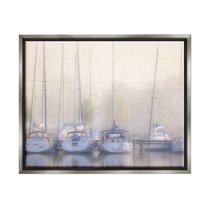 Stupell Docked Sailboats Harbor Reflection Landscape Painting Gray Floater Framed Art Print Wall Art