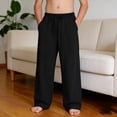 thumbnail image 6 of ITSAME Boys Cotton Linen Pants, Elastic Waist Straight Leg Loose Fit Kids Casual Beach Pants with Pockets Black 11-12T, 6 of 9