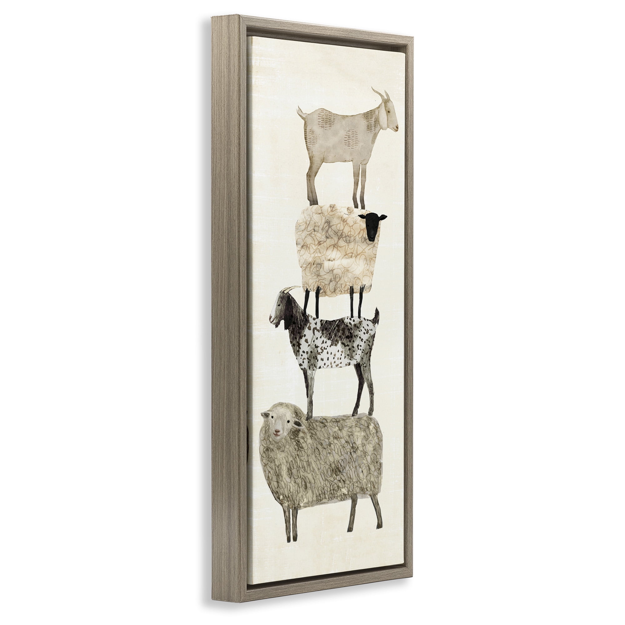 Stupell Industries Stacked Sheep & Goats Animals & Insects Painting Brown Floater Framed Canvas Art Print Wall Art, 15 x 31