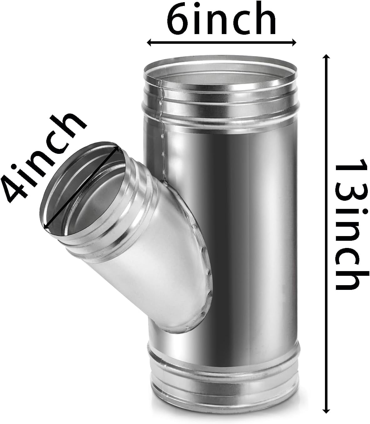 6" to 4" Y-Shape Galvanized Duct Connector, 45 Degree 3-Way Splitter for Ventilation
