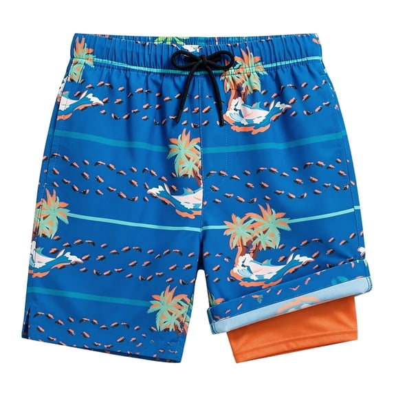 PRfgtbd Boys Swim Trunks Graphic Printed Summer Beach Shorts For Kids Swimming Shorts With Compression Liner Swimwear Casual Bathing Suit 2-3 Years